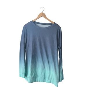 Womens Sweatshirt Crewneck Long Sleeve Gradient Mint Green Blue Casual Large